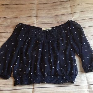 Abercrombie & Fitch Navy sheer polka dot blouse with dots.
